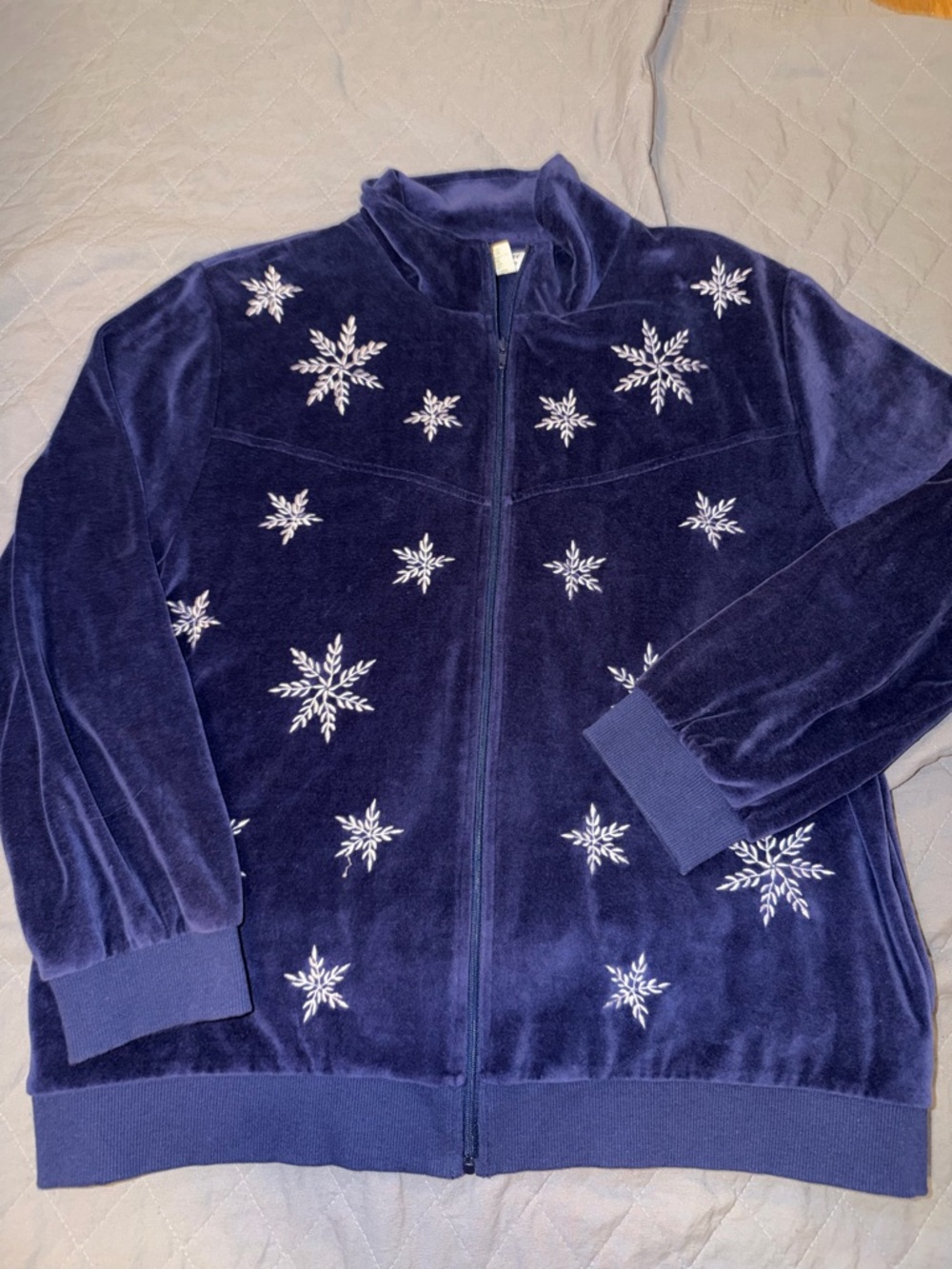 Women’s Vintage Navy Blue Snowflake Zip-Up Jacket